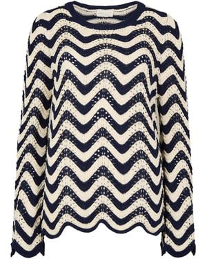 Apricot Stripe Waves Pointelle Knit Jumper - Schwarz
