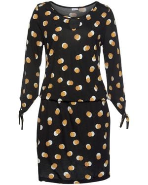 Buffalo Jerseykleid Bändern zum Knoten, kurzes Sommerkleid mit 3/4-Ärmeln, Strandkleid - Schwarz