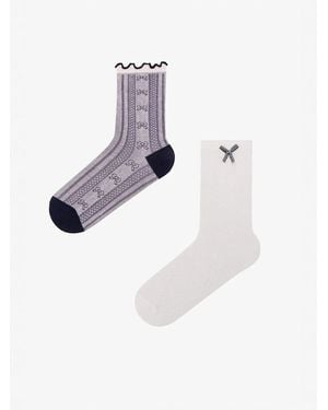 Penti Socken Vintage Bowtie Fiyonk Gemusterte 2Er-Pack Socken - Weiß
