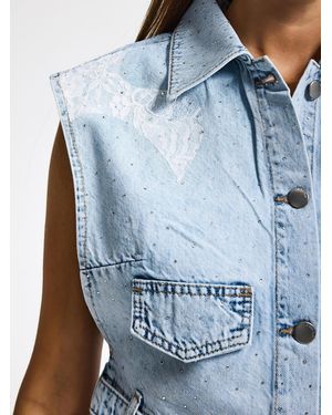its basic Its Basic Weste Rhinestone Denim Waistcoat - Blau