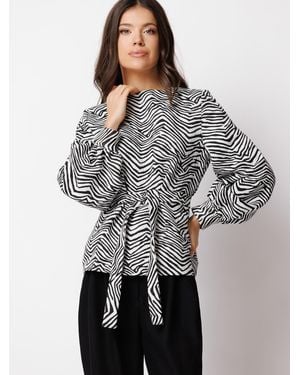 Couture De Marie Bluse Blouse With Zebra Print And Tie Belt /Ivory Sienna - Grau