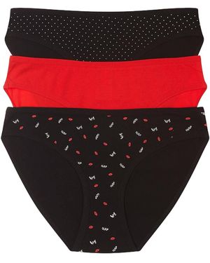 Henderson Panty Slip Mi Mi Im 3Er Pack, Nahtlos, Animal Print, Baumwoll Jersey L - Rot