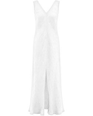 Haris Cotton Kleid Maxi Linen Dress With V Neck - Weiß