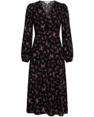 Apricot Floral Print Midi Dress - Schwarz