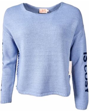 LIKS. Munich Pullover Strickpullover Baumwolle Leinen Mit Flockprint - Blau