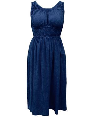 Apricot Crochet Trim Smocked Cotton Midi Dress - Blau