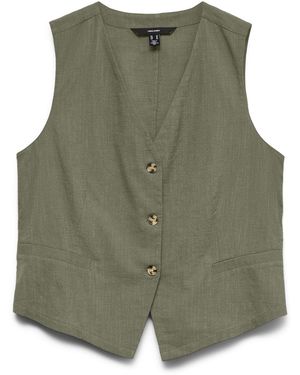 Vero Moda Kurzweste VMCAIA SL VEST WVN NOOS Baumwolle mit Leinen, figurbetonte Form - Grün