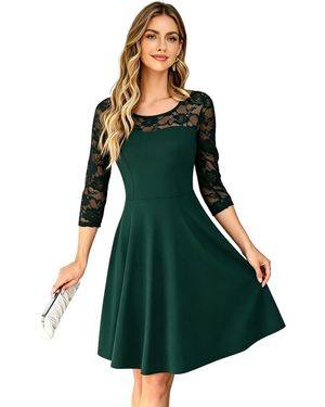 KoJooin Abendkleid Vintage-Brautjungfernkleid Mit Floraler Spitze, 2/3-Ärmeln Und Passendem Design - Grün