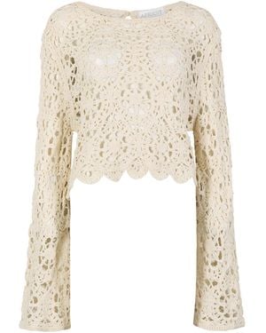 Apricot Boho Floral Cotton Crochet Top - Natur