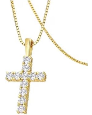 ROUGEMONT Jewellery Kette Funkelnde Moissanite Diamant Kreuz Halskette 45Cm - Weiß