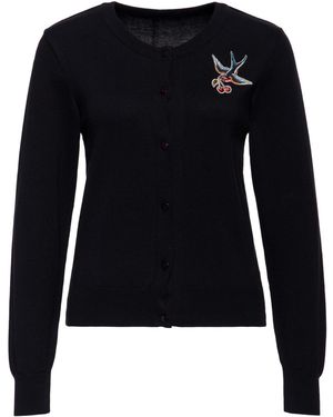 Queen Kerosin Strickjacke Swallow And Cherry - Blau