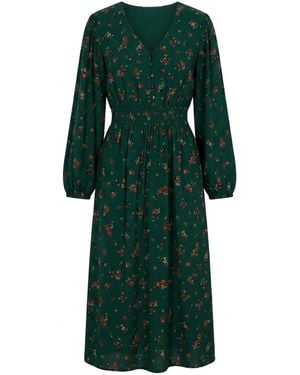 Apricot Vintage Floral Smocked Midi Dress - Grün