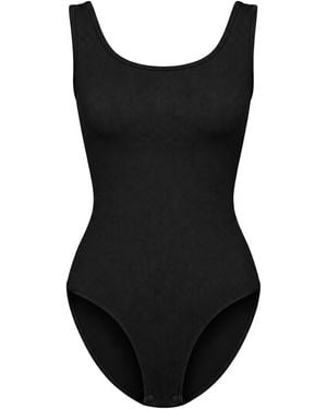 cfab Body Ribbed Tank Sculpting Bodysuit With Slip - Schwarz