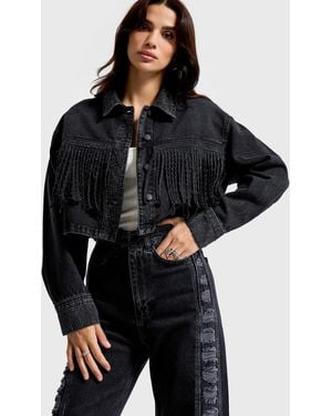 its basic Its Basic Weste Rhinestone Cropped Denim Jacket - Schwarz