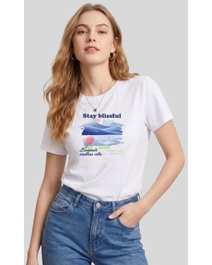 LAPA PLUS Shirt Watercolor Mountain And Lake Floral Print T-Shirt - Weiß