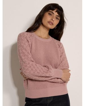 Apricot Pointelle Waffle Knit Cropped Jumper - Pink
