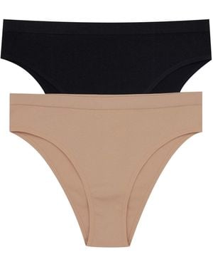 Henderson Panty Brasil Slip Arleen Im 2Er Pack, Hohe Leibhöhe, Gerippter Stoff Xl - Schwarz