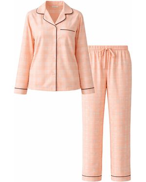 LEAFLETIC Pyjama Lang Check Night Wear Long Set For - Pink