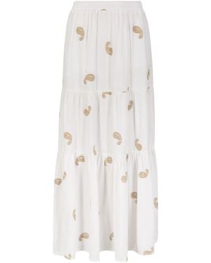 Apricot Maxirock Mit Paisley-Stickerei Und Stufen - Weiß