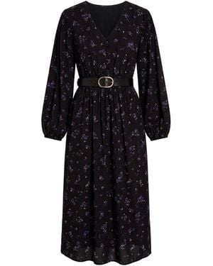 Apricot Vintage Floral Smocked Midi Dress - Schwarz