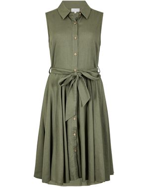 Apricot Linen Blend Shirt Mini Dress - Grün