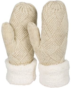 styleBREAKER Fäustlinge Strickhandschuhe Fäustlinge Mit Rauten Muster Und Fleece - Natur