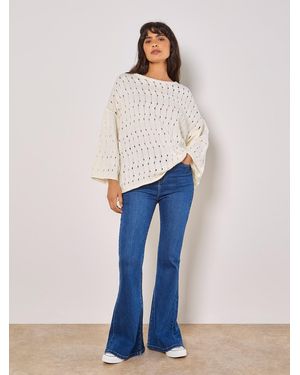 Apricot Pointelle Knit Bell Sleeve Jumper - Weiß