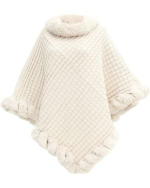 MAGICSHE Cape Winter Poncho Strick Mit Kunstfell - Natur