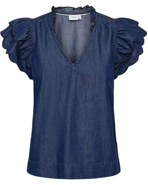 Numph Kurzarmhemd Nuphilly Top - Blau
