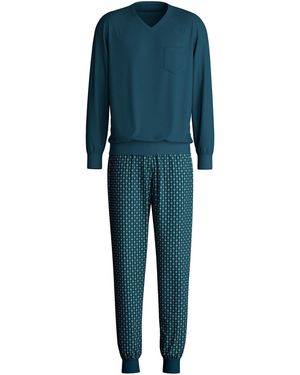 CALIDA Pyjama Lang Relax Imprint - Blau