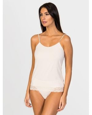 Zd - Zero Defects Unterhemd Afrodita Cuff Lace Spaghetti Top Soy Fiber - Weiß