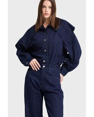 its basic Its Basic Oversizeshirt Oversized Rhinestone Denim Shirt - Blau