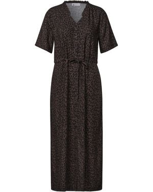 Street One Midikleid Mit V-Neck Und Leo-Print - Schwarz