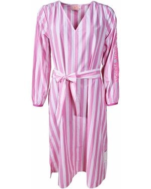 LIKS. Munich Kleid Blusenkleid Gestreift Mit Stickerei - Pink