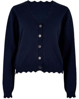 Apricot Scallop Hem Cardigan - Blau