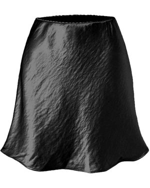 KoJooin Rock Satin-Minirock Für Damen, Elastischer Bund, A-Linie, Seiden-Minirock Für Damen - Schwarz