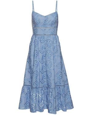 Buffalo Midikleid mit hochwertiger Lochstickerei, luftiges Sommerkleid aus Baumwolle - Blau