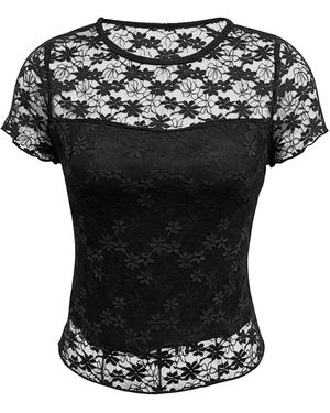 MEETWEE Shirt Printed Lace Top - Schwarz