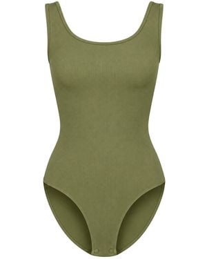 cfab Body Ribbed Tank Sculpting Bodysuit With Slip - Grün
