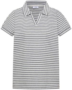 Cecil Kurzarm Poloshirt Mit Streifenstruktur - Grau