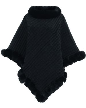 MAGICSHE Cape Winter Poncho Strick Mit Kunstfell - Schwarz