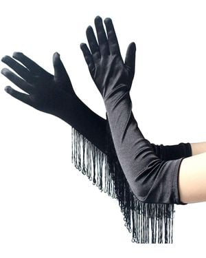 Dirndline Fingerhandschuhe Fransen - Schwarz