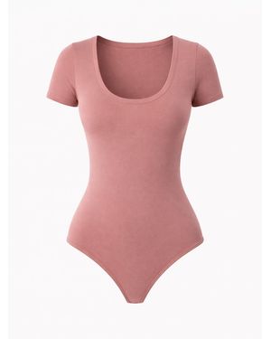 LEAFLETIC Body Short Sleeve U-Neck Bodysuit - Pink