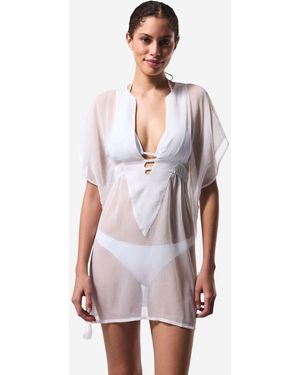 Penti Strandkleid Basic Chiffon Mini-Kaftan Mit V-Ausschnitt - Weiß