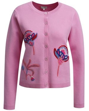 Milano Italy Kurz-Strickjacke Mit Stickereien - Pink