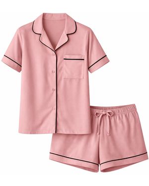 LEAFLETIC Pyjamahose Night Wear Short Set - Pink