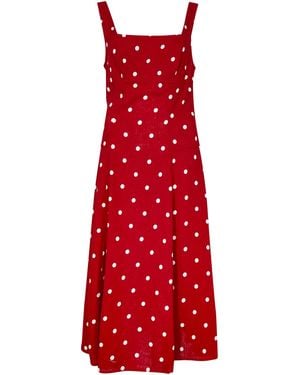 Apricot Polka Dot Woven Midi Dress - Rot