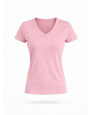 LEAFLETIC Shirt Short Sleeve V-Neck T-Shirt - Pink