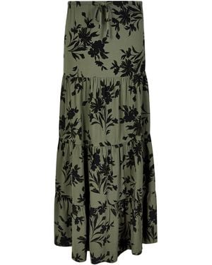 Apricot Floral Silhouette Crepe Midi Skirt - Grün
