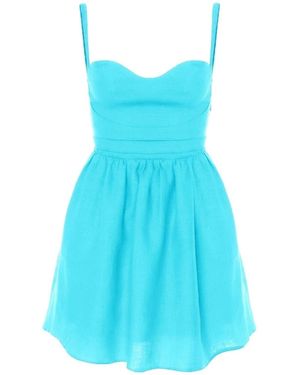 AVENUE No.29 Avenue N29 Sommerkleid Linen Gathered Mini Dress With Straps - Blau